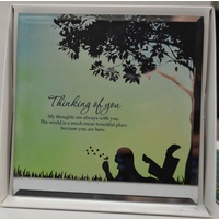 Silver Silhouette Plaque, THINKING OF YOU, 150 x 150mm, Stand or Hang, Mirrored Giftware