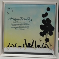 Silver Silhouette Plaque, Happy Birthday, 150 x 150mm, Stand or Hang, Mirrored Giftware