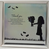 Silver Silhouette Plaque, THANK YOU, 150 x 150mm, Stand or Hang, Mirrored Giftware