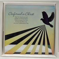 Silver Silhouette Plaque, COMFIRMED IN CHRIST, 150 x 150mm, Stand or Hang, Mirrored Giftware