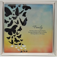 Silver Silhouette Plaque, FAMILY, 150 x 150mm, Stand or Hang, Mirrored Giftware