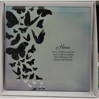 Silver Silhouette Plaque, HOME, 150 x 150mm, Stand or Hang, Mirrored Giftware