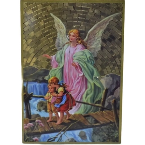 Guardian Angel Gold Foiled Embossed Wood Plaque, Crafted In Italy, Beautiful Item
