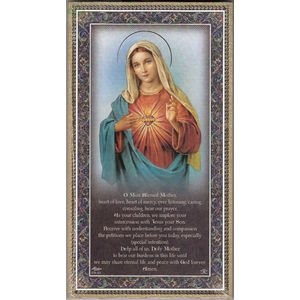 Gold Foiled Wood Prayer Plaque, Sacred Heart Of Mary, Blessed Mother, Crafted In Italy