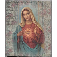 Sacred Heart Of Mary, Vintage Look Wood Plaque, Crafted In Italy, 235mm x 190mm