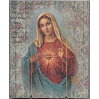 Sacred Heart Of Mary, Vintage Look Wood Plaque, Crafted In Italy, 235mm x 190mm