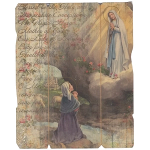 Our Lady Lourdes, Vintage Look Wood Plaque, Crafted In Italy, 235mm x 190mm