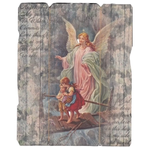 Guardian Angel, Vintage Look Wood Plaque, Crafted In Italy, 235mm x 190mm