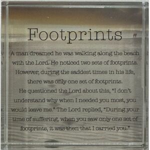 Footprints Crystal Block 8cm x 8cm