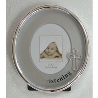 MY CHRISTENING Oval Frame, 100 x 85mm, Silver Plated