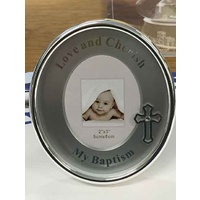 MY BAPTISM Oval Frame, 100 x 85mm, Silver Plated