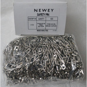 Newey Bulk Curved Safety Pins 27mm, Silver Tone Nickle Brass, 1000 piece per Box