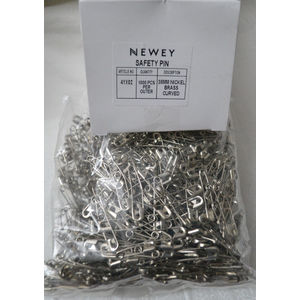 Newey Bulk Curved Safety Pins 38mm, Silver Tone Nickle Brass, 1000 piece per Box