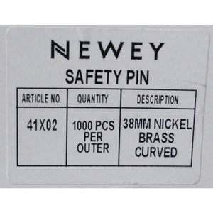 Newey Bulk Curved Safety Pins 38mm, Gold Tone Nickle Brass, 1000 piece per Box