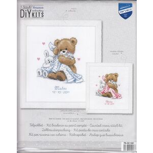 Vervaco BEAR WITH BLANKET Birth Record Counted Cross Stitch Kit PN-0011901