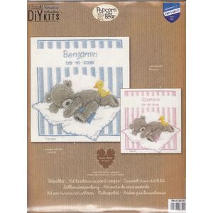 Vervaco POPCORN BEAR &amp; SOUFFLE DUCK Birth Record Counted Cross Stitch Kit PN-0148181