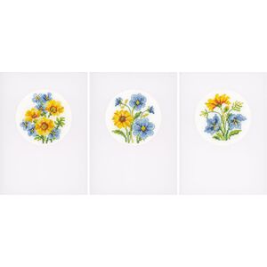 Blue &amp; Yellow Flowers Greeting Card Counted Cross Stitch Kit, Set of 3 Cards PN-0155786