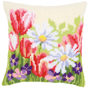 Vervaco SPRING FLOWERS Cross Stitch Cushion Front Kit PN-0163859
