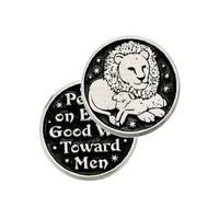LION AND LAMB... Pocket Token With Message / Prayer 31mm Diameter Metal