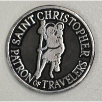 ST CHRISTOPHER, PATRON OF TRAVELERS, Pocket Token With Message 31mm Diameter