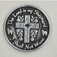 THE LORD IS MY SHEPHERD, Pocket Token With Message / Prayer 31mm Diameter Metal