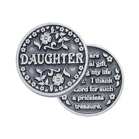 DAUGHTER Pocket Token With Message / Prayer 31mm Diameter Metal