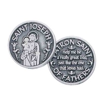 SAINT JOSEPH Patron Saint of Fathers, Pocket Token With Message, 31mm Diameter, Metal