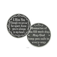 I MISS YOU, Pocket Token With Message / Prayer 30mm Diameter Metal