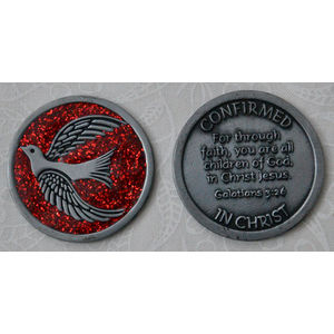 COMPANION COIN, CONFIRMATION (Red), Pocket Token With Message, 34mm Diameter, Metal