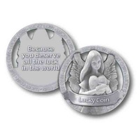 Open Lucky Coin, ANGEL WITH HEART, 35mm Diameter, Zinc Alloy