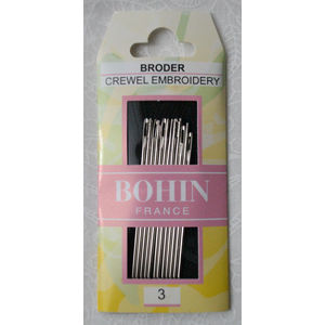 Bohin Crewel Embroidery Needles, Size 3, Pack of 12 Needles