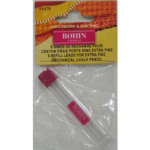 Bohin 6 WHITE REFILLS for the Bohin Fine Line Mechanical Chalk Pen Pencil, 91478