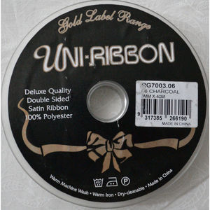 Uni-Ribbon Double-Sided Satin Ribbon 3mm x 40m Roll CHARCOAL