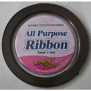 All Purpose Satin Ribbon 3mm x 6m, Washable, BROWN