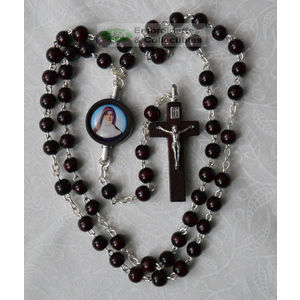 Mary MacKillop Wood Rosary, 5mm Beads, Picture Centrepiece, Rosary Made In Italy