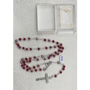 Rosary, 5mm Tin Cut Aurora Borealis (AB) Crystals, RED, Boxed, Made In Italy