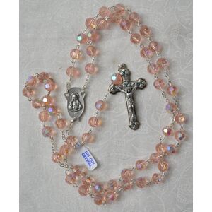 Rosary, 7mm Tin Cut Aurora Borealis (AB) Crystals, PINK, Boxed, Made In Italy