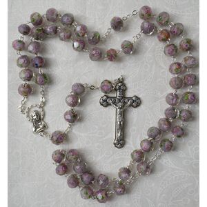 Rosary, 6mm Glass Facet Beads AMYTHEST, Boxed, Made In Italy
