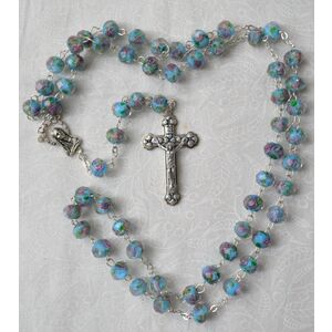 Rosary, 6mm Glass Facet Beads BLUE, Boxed, Made In Italy