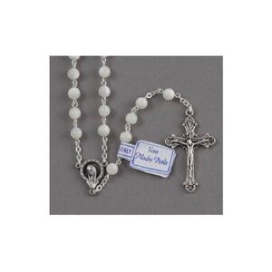 Rosary Genuine Mother of Pearl Silver Tone Crucifix, 5mm Beads, Boxed RX1302