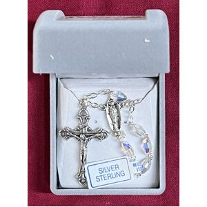 Rosary Sterling Silver Crucifix, Swarovski 5mm Oval Crystal Beads, Made In Italy