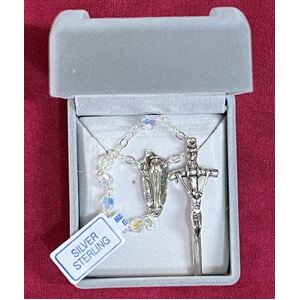 Rosary, (925) Sterling Silver Swarovski 6mm Crystals Gift Boxed, Made In Italy