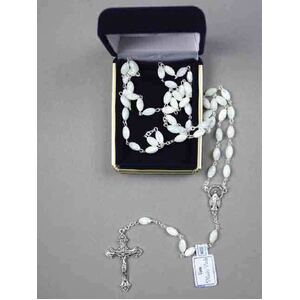 Rosary Genuine Mother of Pearl Silver Tone Crucifix, 5mm Beads, Boxed RX200