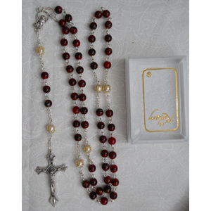 Rosary, 6mm Glass Ruby Look Beads, Boxed