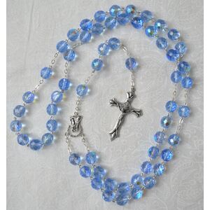 Rosary, 9mm Glass Beads BLUE, Boxed, Made In Italy