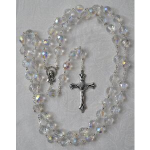 Rosary, 9mm Glass Beads CLEAR, Boxed, Made In Italy