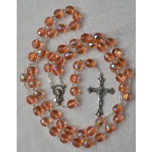 Rosary, 9mm Glass Beads SALMON PINK, Boxed, Made In Italy