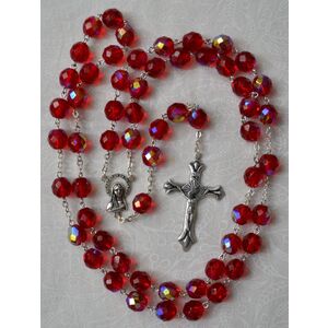 Rosary, 9mm Glass Beads RUBY RED, Boxed, Made In Italy