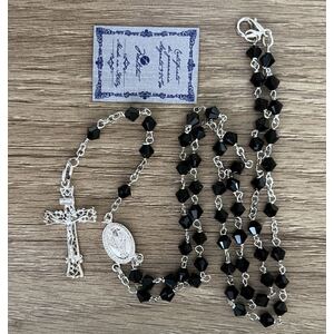Rosary Black Swarovski Crystal 5mm beads &amp; Sterling Silver, Gift Boxed Made In Italy