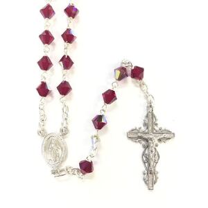 Rosary Red Swarovski Crystal 5mm beads &amp; Sterling Silver, Gift Boxed Made In Italy